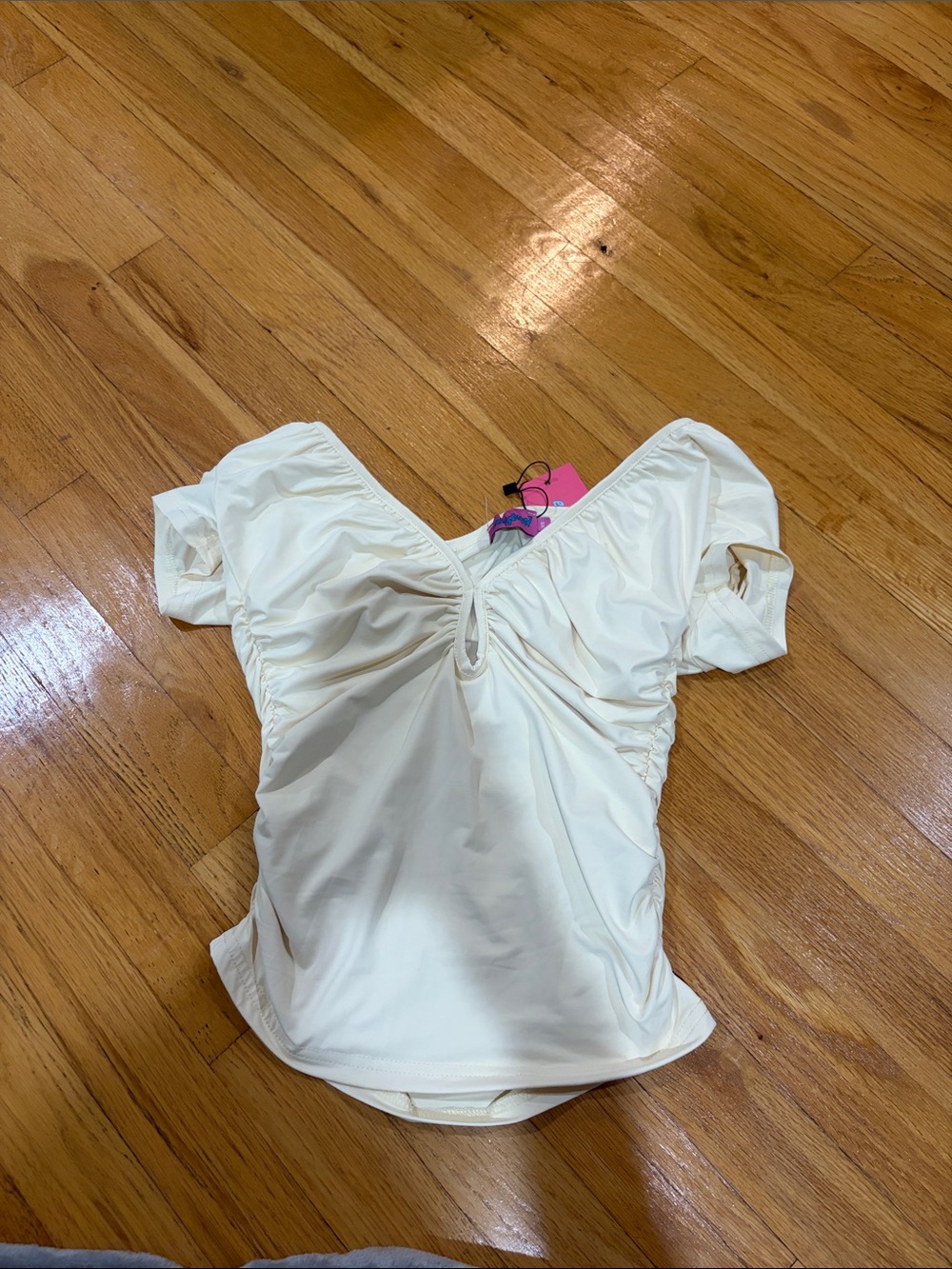 NWT Edikted Yellow Ruched V-Neck Puff Sleeve Top Size XS